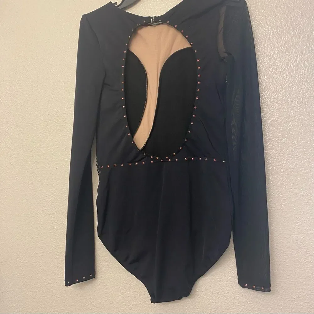 WEISSMAN Ivy Sky Dance Costume black Crystal illusion Leotard MT11574 MA